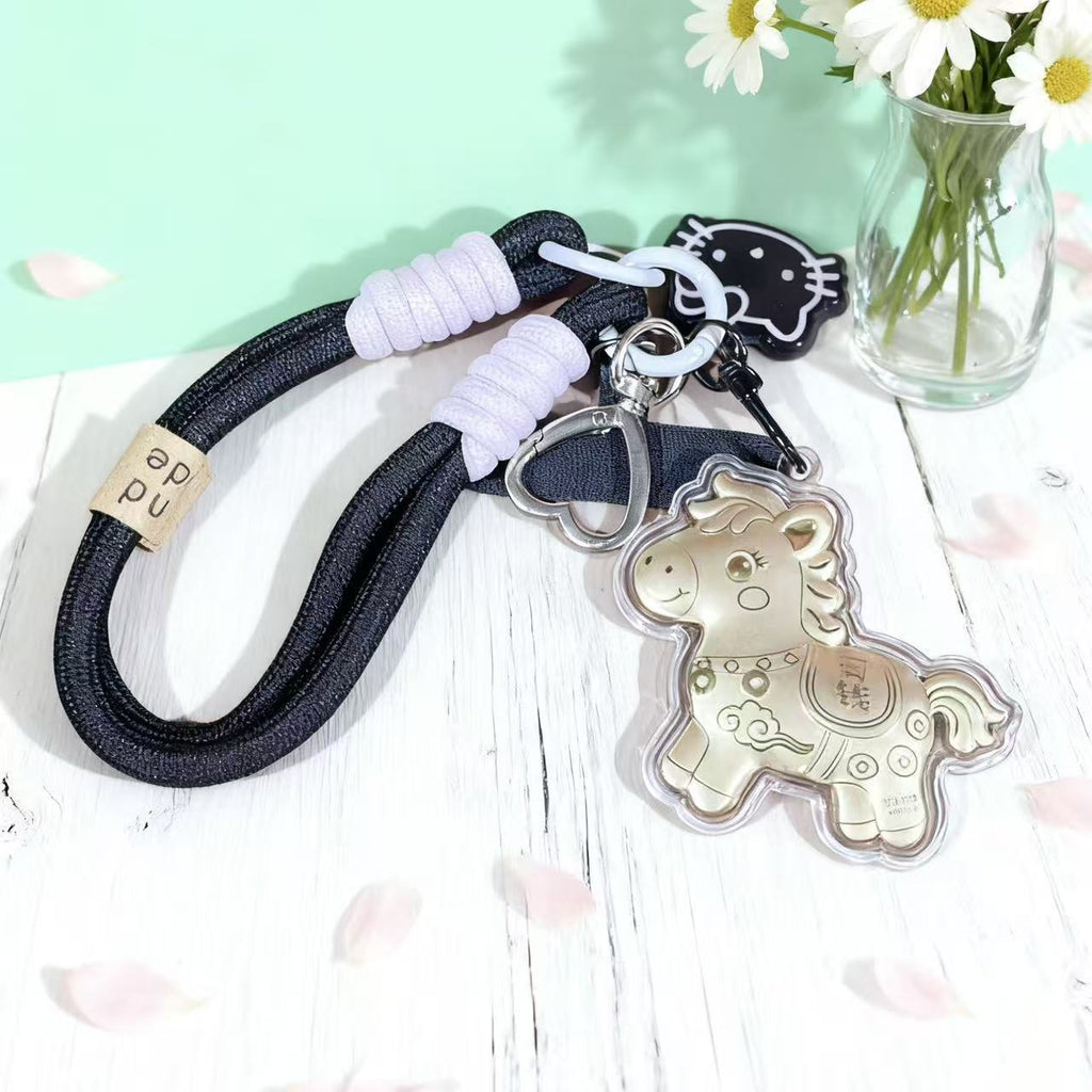 Gold Foil Lucky Horse Keychain Wealth Prosperity Cute Pony