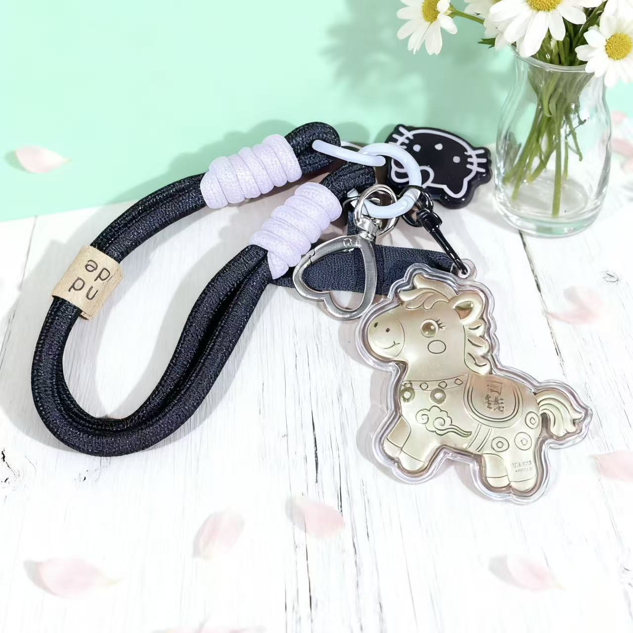 Gold Foil Lucky Horse Keychain Wealth Prosperity Cute Pony