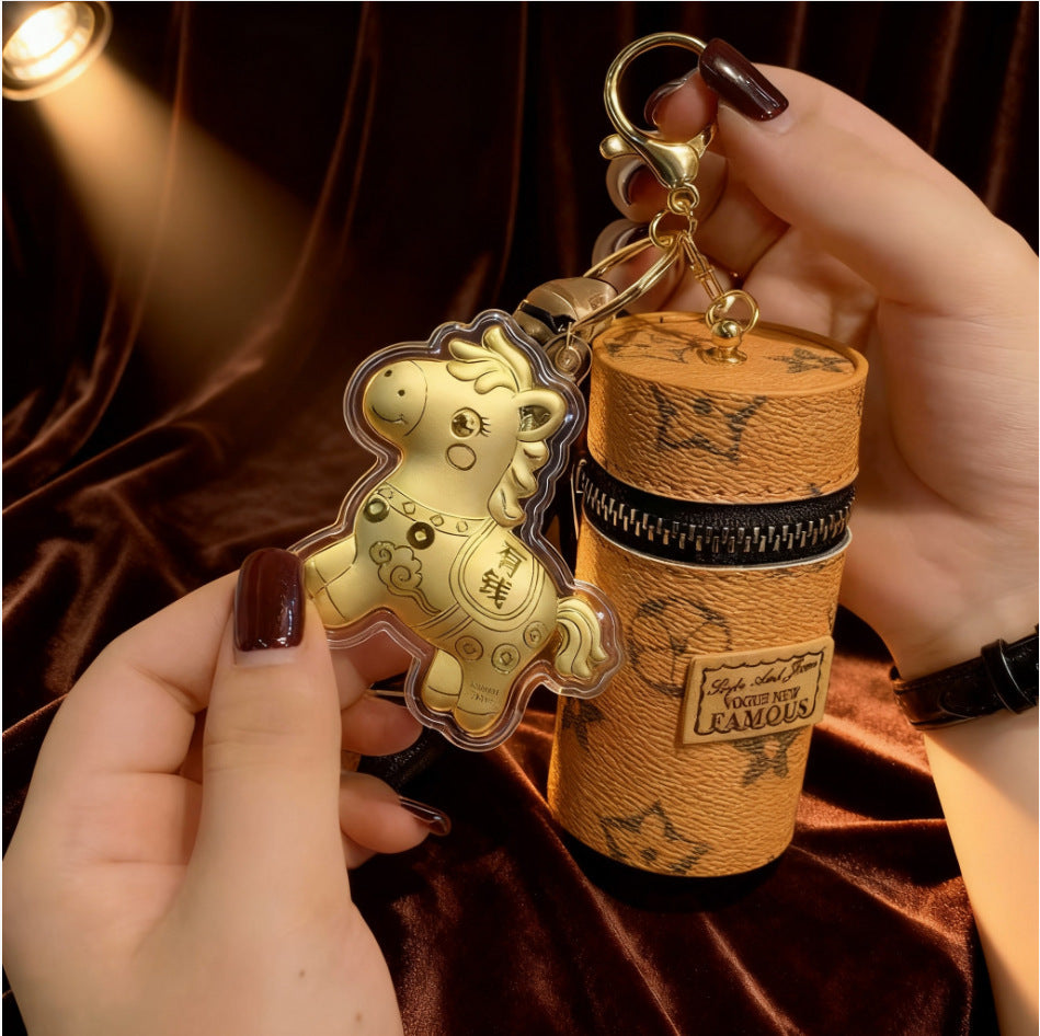 Gold Foil Lucky Horse Keychain Wealth Prosperity Cute Pony