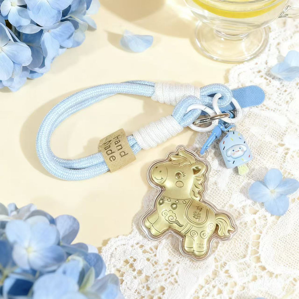 Gold Foil Lucky Horse Keychain Wealth Prosperity Cute Pony