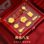 Luxury Classical Gold Medal Eight Treasures Design Collectible Gift Plaque with Wooden Box