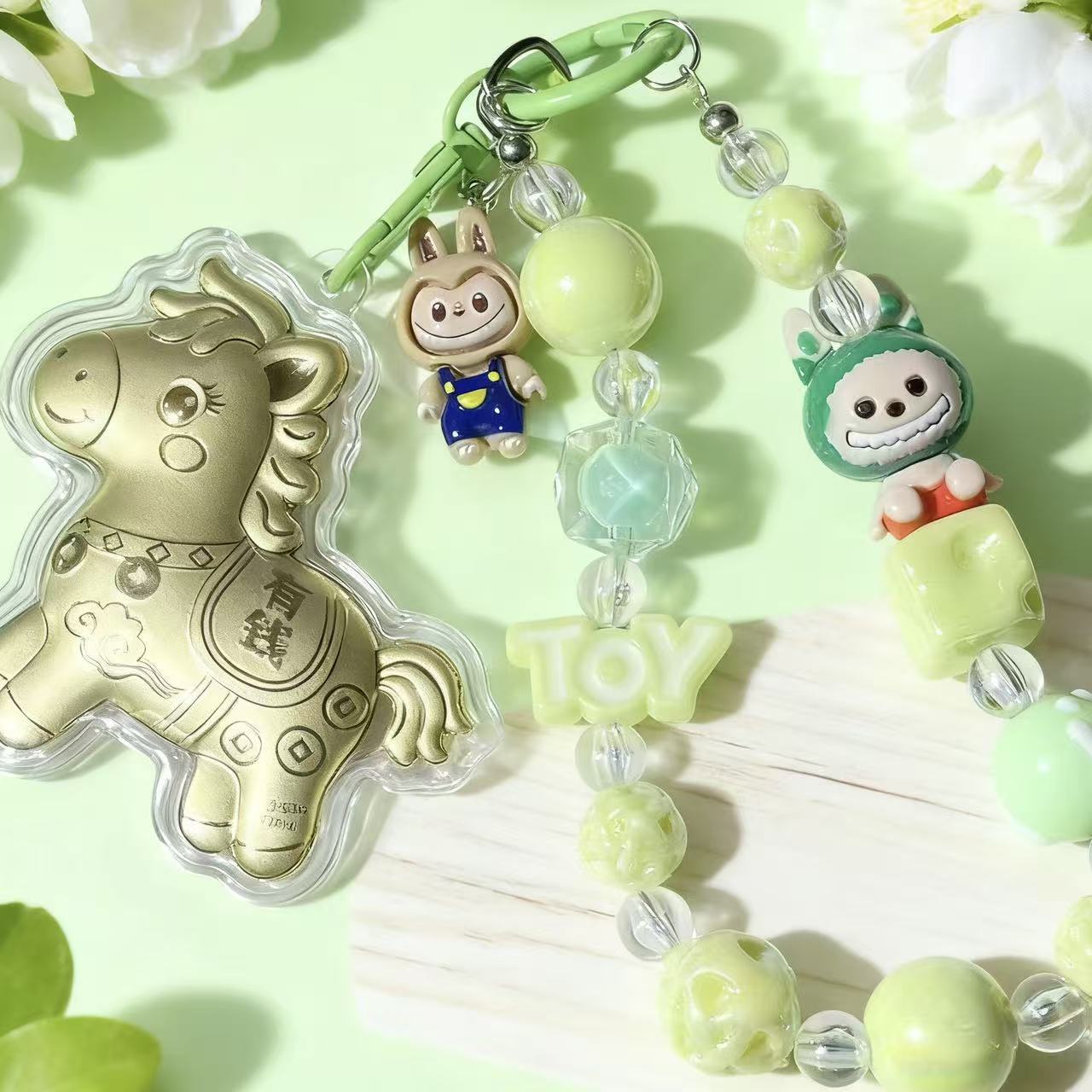 Gold Foil Lucky Horse Keychain Wealth Prosperity Cute Pony