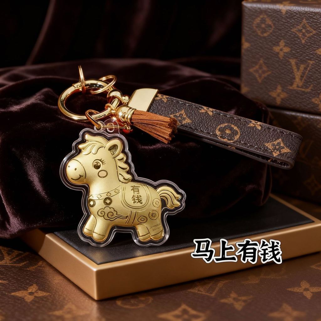Gold Foil Lucky Horse Keychain Wealth Prosperity Cute Pony