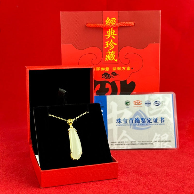White Jade Fu Bean Necklace – Luck & Blessing Charm