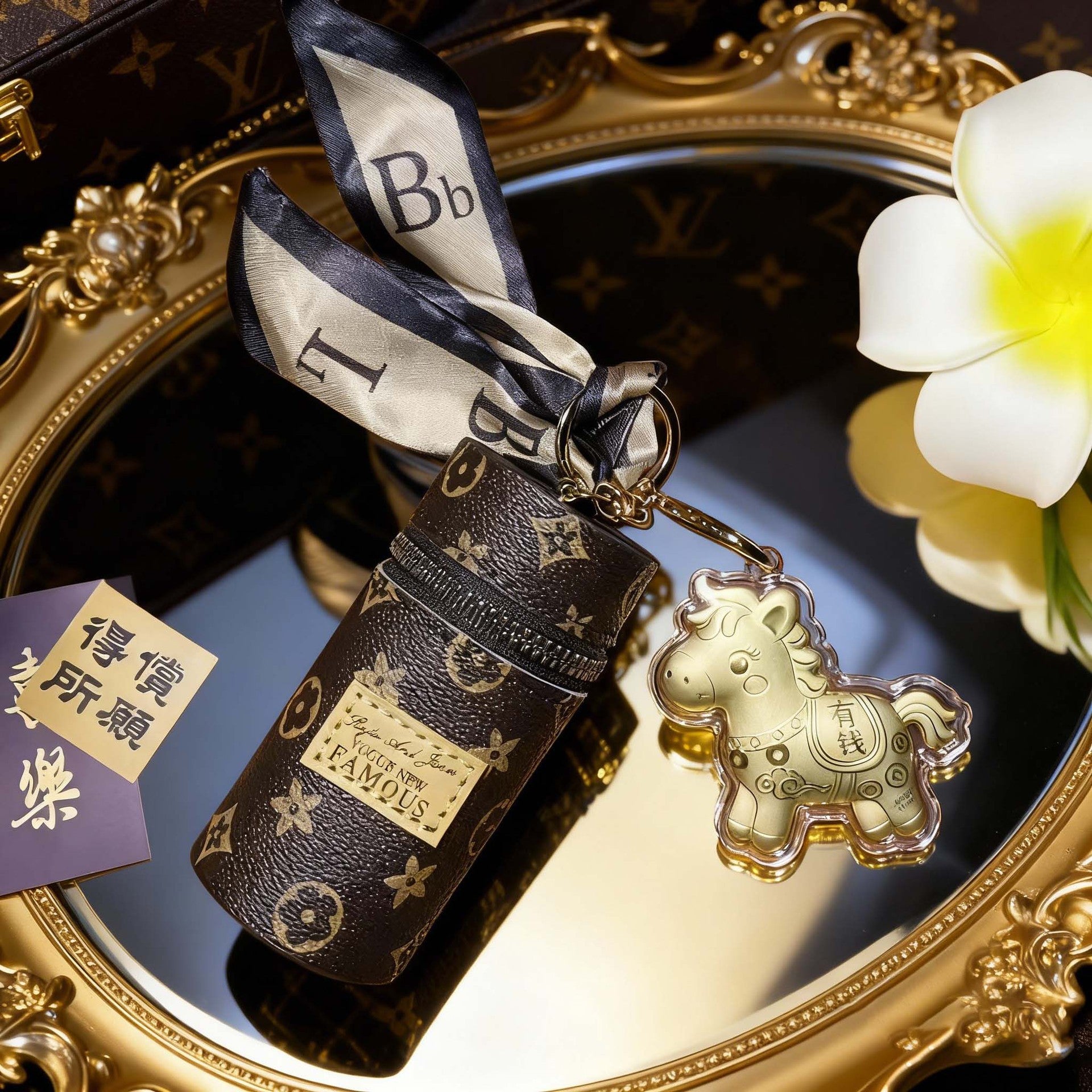 Gold Foil Lucky Horse Keychain Wealth Prosperity Cute Pony