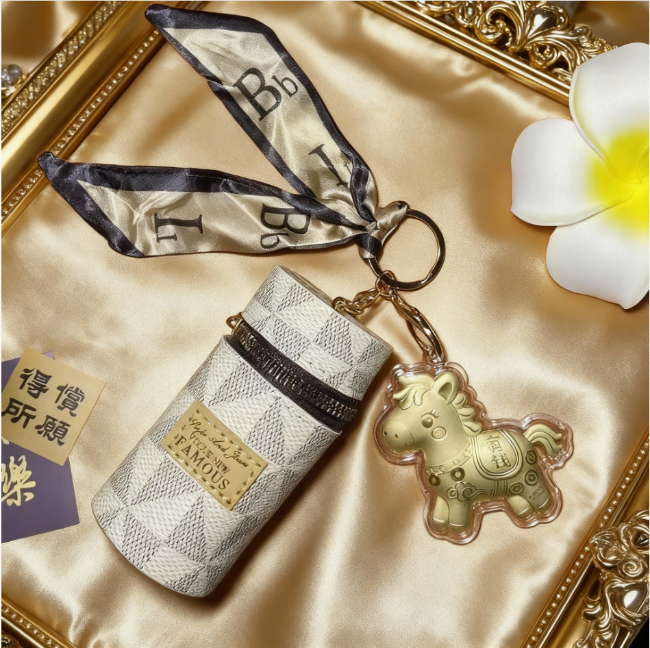 Gold Foil Lucky Horse Keychain Wealth Prosperity Cute Pony