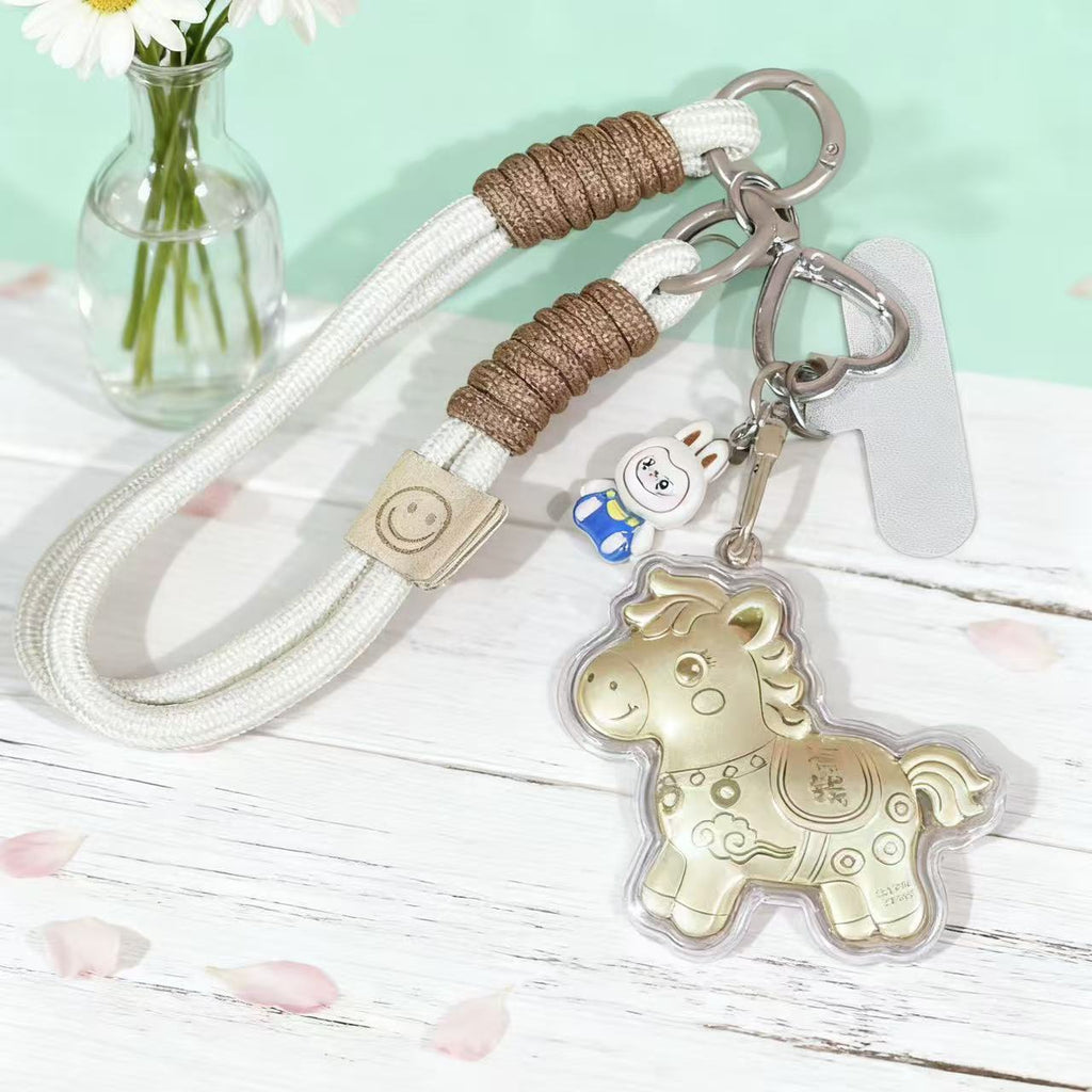 Gold Foil Lucky Horse Keychain Wealth Prosperity Cute Pony