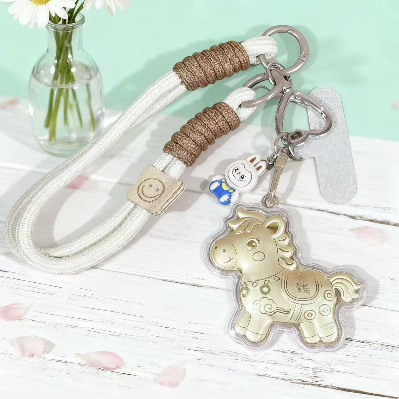 Gold Foil Lucky Horse Keychain Wealth Prosperity Cute Pony