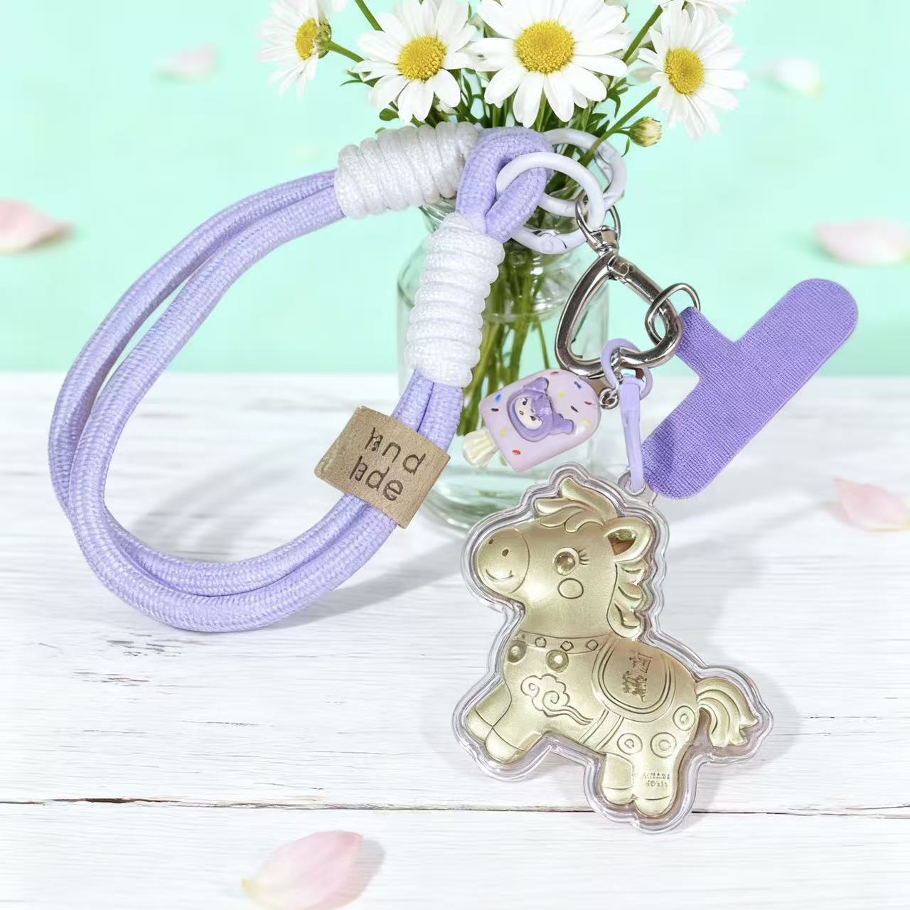 Gold Foil Lucky Horse Keychain Wealth Prosperity Cute Pony