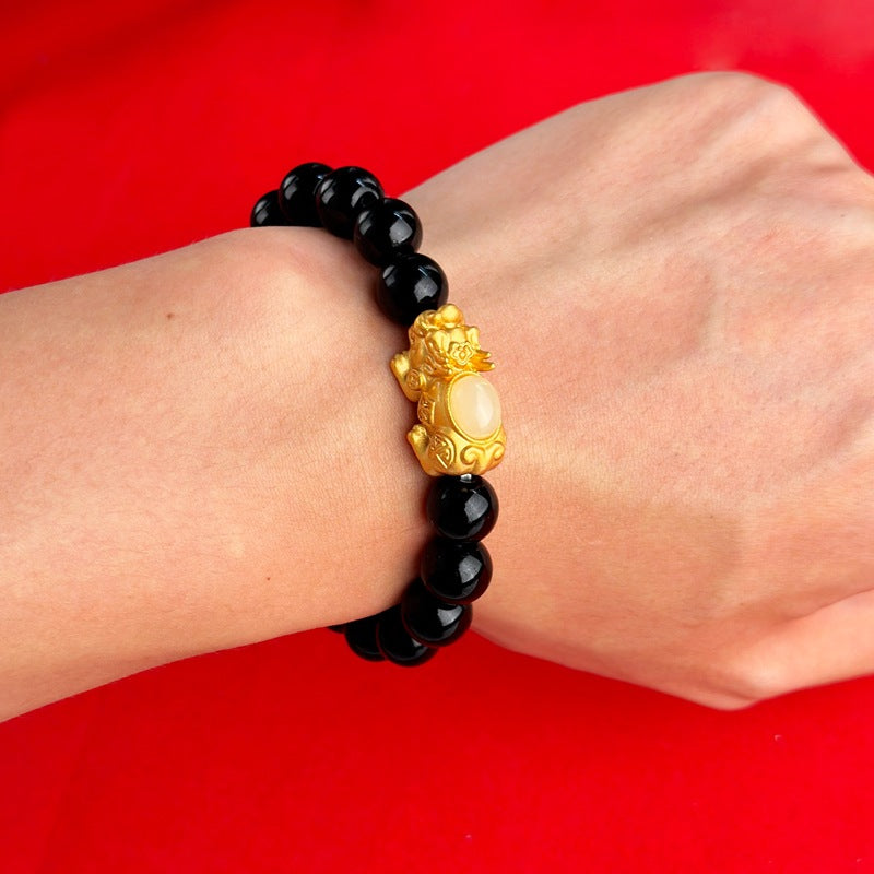 Pixiu White Jade Bracelet Lucky Wealth Prosperity Bead
