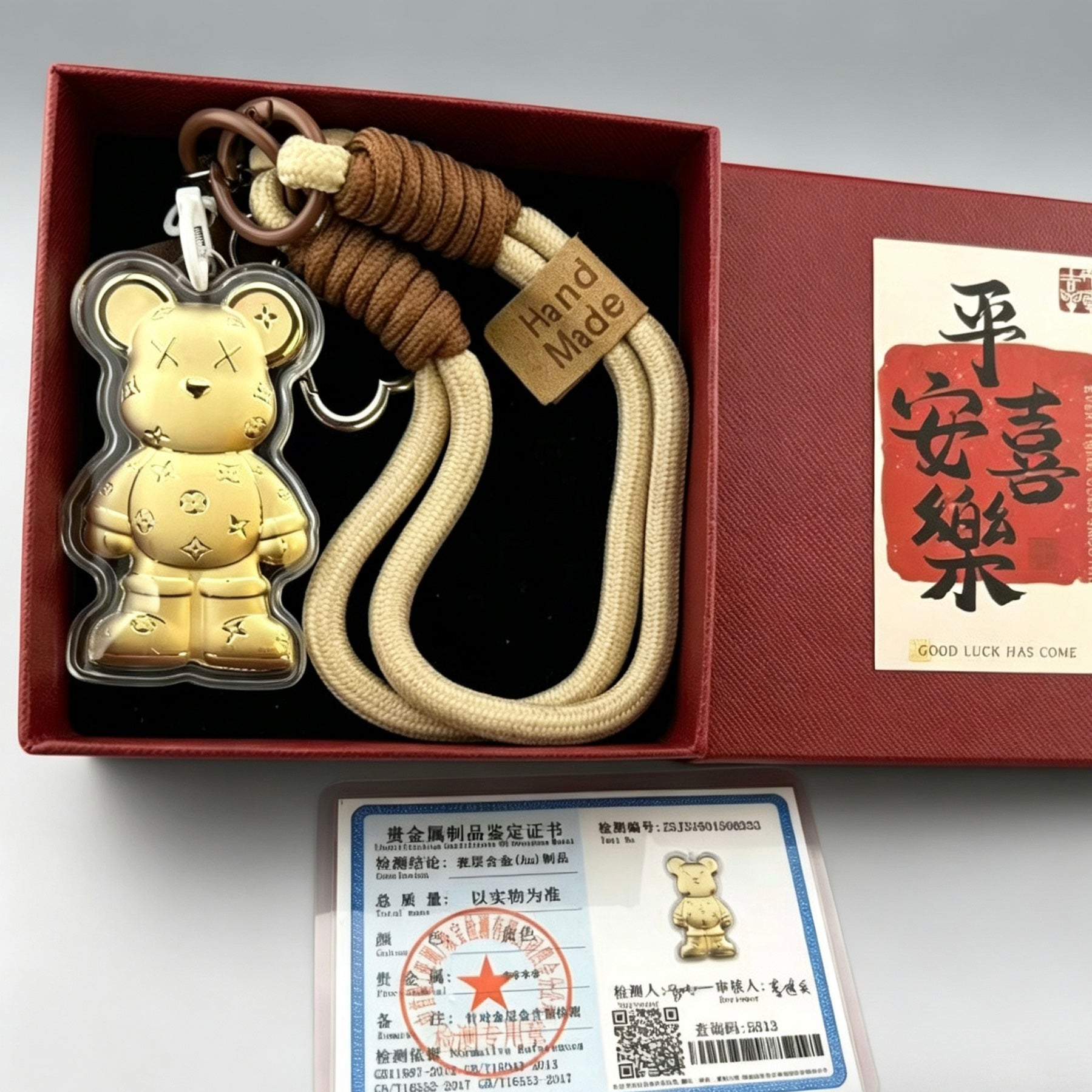 Gold Foil Kawaii Bear Charm Cute Keychain with Gift Box